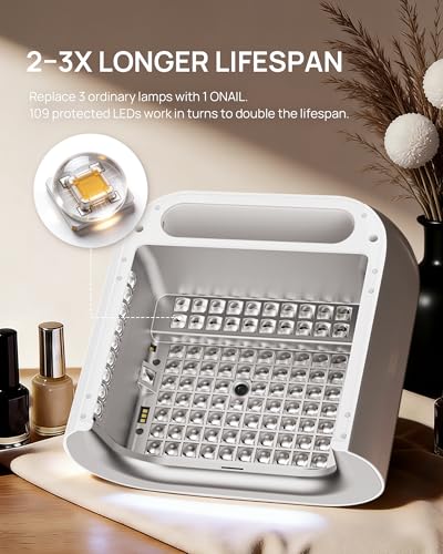 Lámpara de Uñas LED UV con IA O NAIL - Smart Precision Scan Reduce Exposición UV, Secador para Uñas de Gel con 109 LEDs Pantalla HD, Luz de Curado Rápida Profesional PRO MAX (Batería No Incluida)