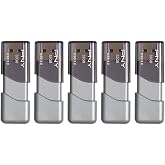 PNY 32GB Turbo Attach&eacute; 3 USB 3.0 Flash Drive 5-Pack​ | Up to 100MB/s Read, Grey, Lightweight, Sliding Collar, Durable, Data Storage and Transfer