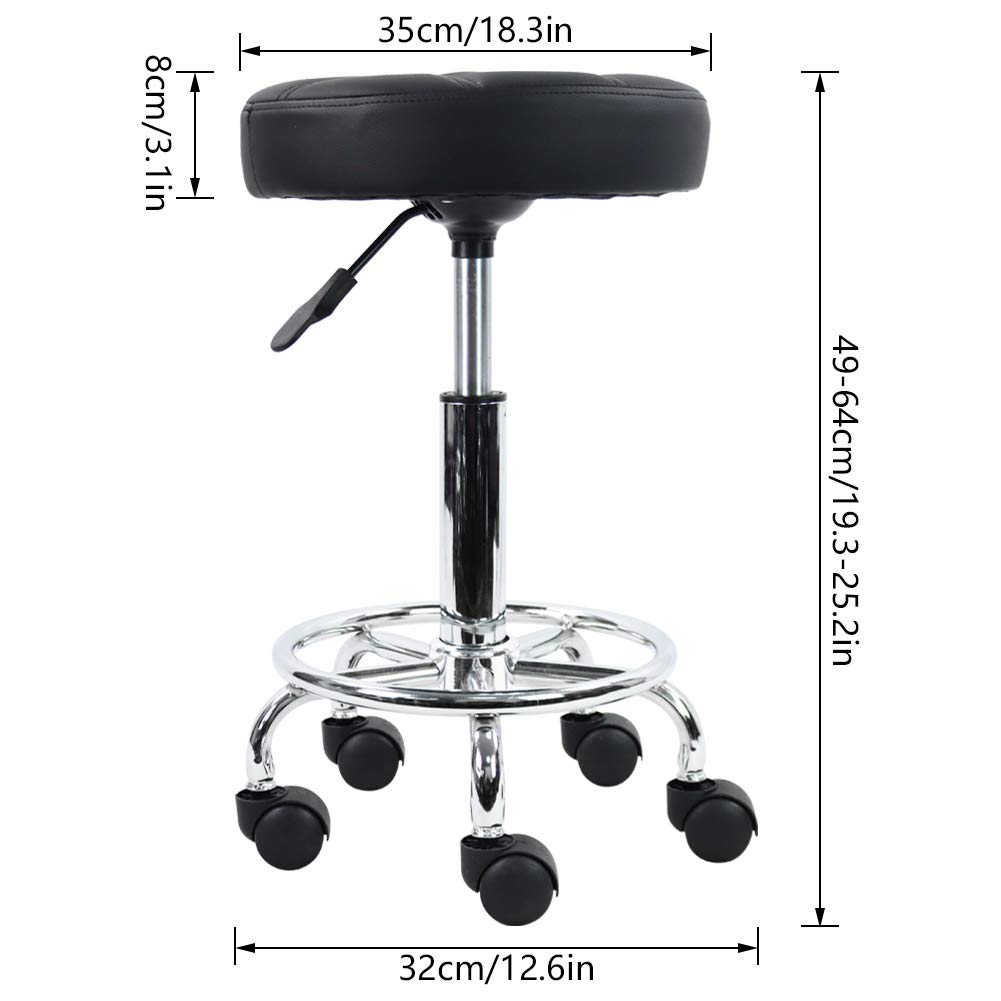KKTONER Round Rolling Stool Chair PU Leather Height Adjustable Swivel Drafting Work SPA Shop Medical Salon Stools with Wheels Office Chair Small (Black): Kitchen & Dining