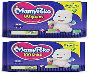 MamyPoko Wipes with Green Tea Essence - Pack of 100 Wipes with Fragrance (3 Pocket / 300Pcs)