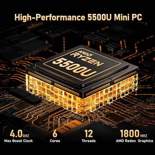Beelink Mini PC, AMD Ryzen 5500U (6C/12T, Up to 4.0GHz), 16GB DDR4 500GB M.2 NVME SSD, Mini Computer Support 2.5G LAN/Triple Display/USB3.2/WiFi6/BT5.2 Home/Office Micro Desktop Computer
