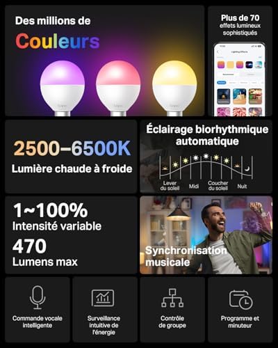 Ampoule Connectée Alexa E14, Multicolore LED Dimmable L430P