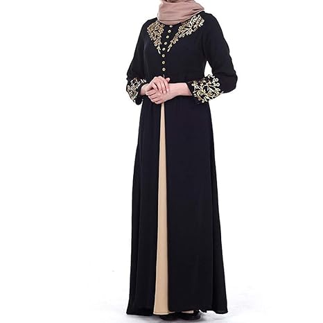 Modely Muslimische Spleißen Langarm Kleid Tunika Islamische Kleidung Sommerkleid Muslim Frauen Abendkleid Midikleid Robe Gewa