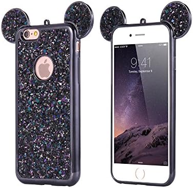iPhone 6 6s Case, iphone 6 colour case,Lovely Animal 3D glitter bling Mouse Ears with sparkly glitter soft rubber Case for Apple iphone 6 by RoseTag (Black)
