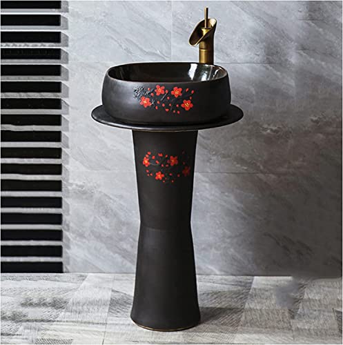 Msuiiixcccc Art Bathroom Basin with Full Pedestal Pedestal Sink Handmade Ceramic Bathroom Sink Retr…