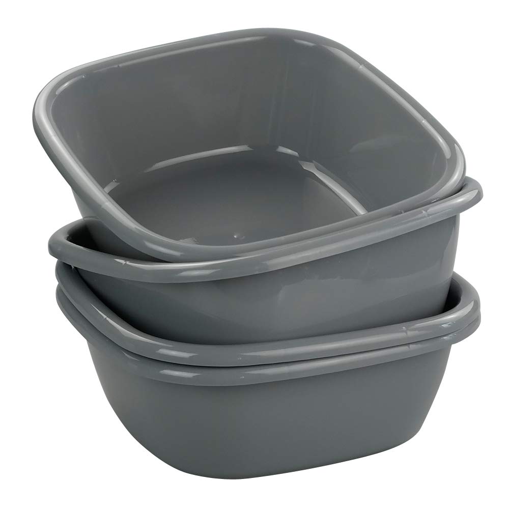 Dynko Set of 4 Grey Square Basin Bowls, Small Plastic Washing up Bowl