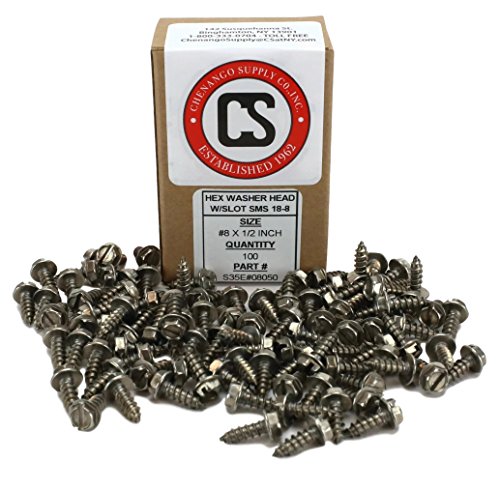 #8 X 1/2" Stainless Steel Hex Washer Head w/Slot Sheetmetal Screw (1/2" to 1-1/2" in Listing) 100 pcs Sheet Metal Screws (#8x1/2 Inch)