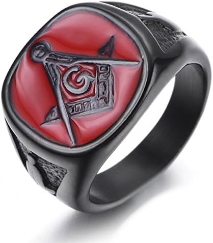 Red Enamel Masonic Vintage Ring Freemason Member Black Plated Stainless Steel Mason Band Plated G Ring (13)