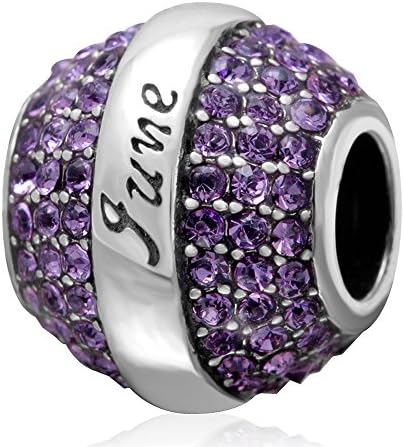 Birthstone Crystal Round Bead Charm 925 Sterling Silver Beads for European Charms Bracelet,Great Gift Idea on Birthday,Anniversary,Valentines Day, Mother's Day and Christmas Day