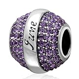 Birthstone Crystal Round Bead Charm 925 Sterling Silver Beads for European Charms Bracelet,Great Gift Idea on Birthday,Anniversary,Valentines Day, Mother's Day and Christmas Day
