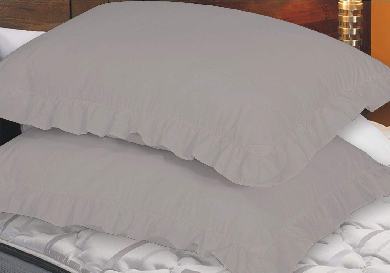 ZASH LONDON Ruffle Pillowcases Luxury Decorative Frilled Edge Oxford Pillow Cases Plain Dyed Poly Cotton Pillow Covers (Grey)