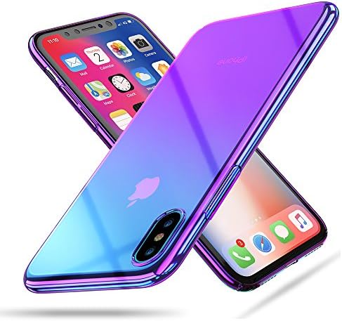 RAXFLY Case Compatible Fit iPhone Xs Max 6.5 Phone Case Stylish Gradual Colorful Ultra Thin Electroplating Purple Light Shell Mirror Transparent Clear Hard Back Cover