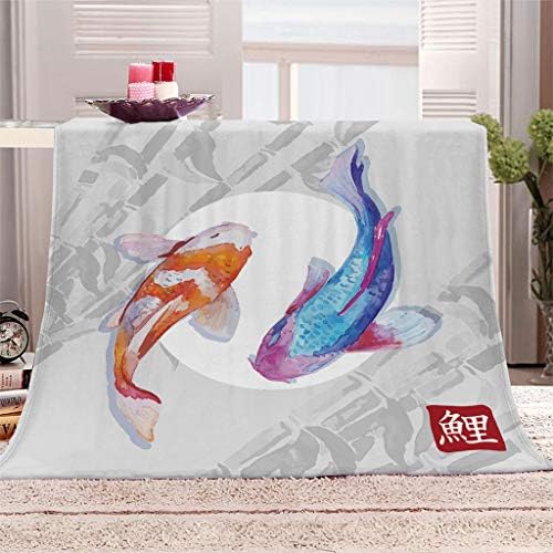 WCHUANG Japanese Koi Fish Plush Throw Blanket for Adults Moon Bed Couch Throw Blanket Warm Blanket Sofa Throw Blanket, 60" 80"