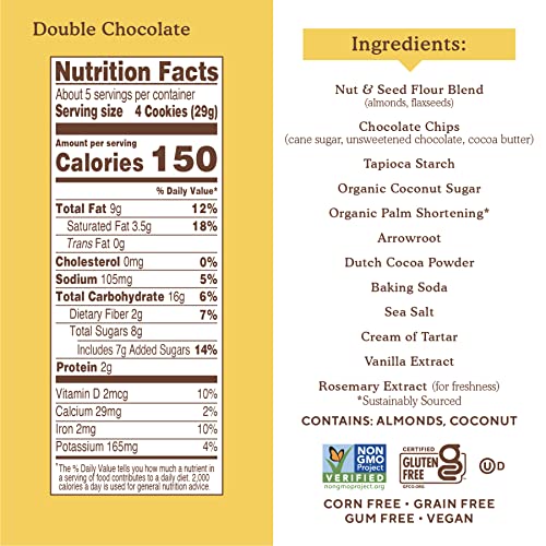 SIMPLE MILLS ALMOND FLOUR DOUBLE CHOCOLATE CHIP COOKIES, GLUTEN FREE AND DELICIOUS CRUNCHY COOKIES, ORGANIC COCONUT OIL, GOOD FOR SNACKS (PACKAGING MAY VARY)