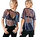 LOTUYACY Women's Sexy Metallic Shimmer Mesh Tee Short Sleeve See Through Mesh (Small)