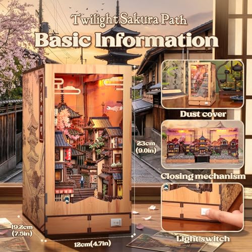 CUTEBEE Book Nook Kit - Maison de Poupée pour Adultes, Scène de Rue Japonaise Miniature, Décoration de Bibliothèque, Cadeau pour la Famille (Twilight Sakura Path)