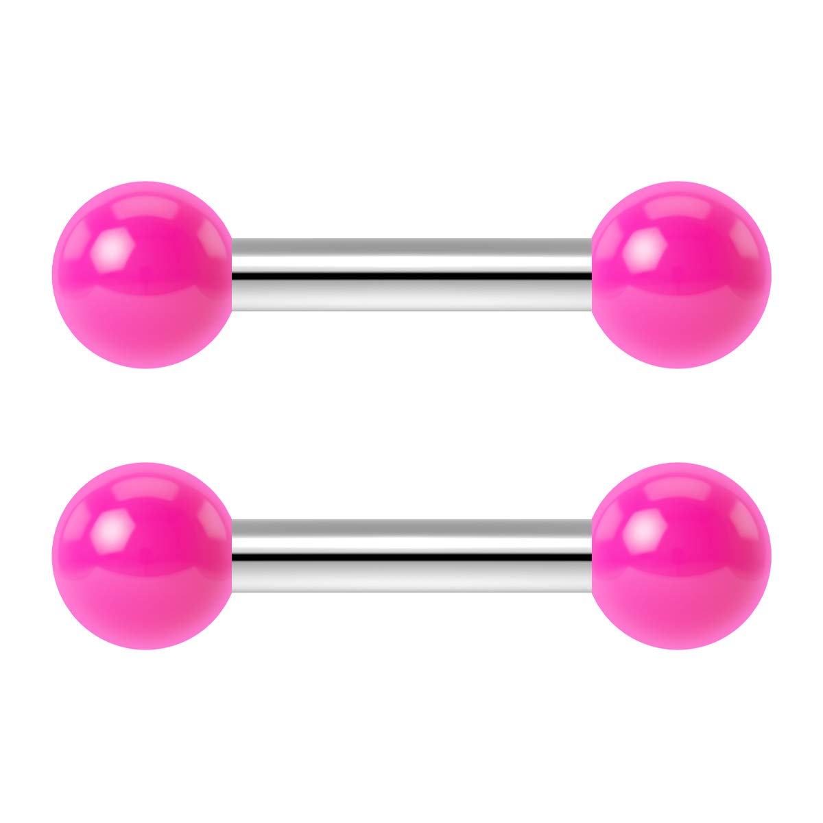 Bling Piercing 2pc 1.2mm 16g Barbell Cartilage Earring Stud Vertical Anti Tragus Triple Forward Helix Bar 316L Surgical Steel Lobe 3mm Ball Pink - 6mm