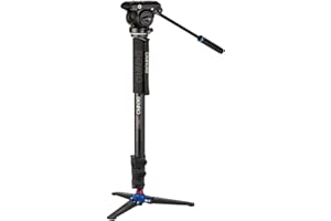 BENRO A48FD Classic Aluminum Video Monopod, 3-Leg Base and S4 PRO Flat Base Fluid Video Head, Payload 8.8 lbs
