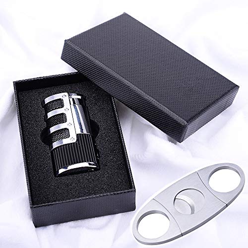 BS Cigar Cutter and Lighter Set, Cigar Punch Lighter Triple Jet Flame Butane Cigarette Torch Lighter (Black) - Thumbnail 7