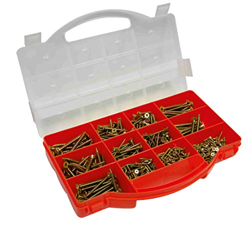 Estuche con tornillos surtidos (cabeza de estrella TX, cabeza avellanada, 900 unidades, galvanizados)