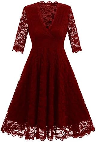 BEJG Women's Short 1/2 Sleeve Lace Prom Dresses Formal Retro Vintage Swing Party Cocktail Dresses in Red 1 S-XXL