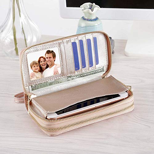 KAMO Wallet for Women Zip Around Phone Wallet Wristlet Travel Long Purse for Women Lady Girl 6.9×3.5（Double Zipper） - Thumbnail 2