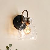 KSANA Mid-Century Modern Wall Sconce, 1 Light Black and Electroplated Copper Sconce Wall Light with Textured Glass Bathroom Wall Lamps for Bedroom Living Room Kitchen