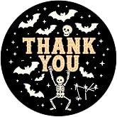 Halloween Skull Thank You Stickers 2 Inch Waterproof Labels 80pcs | Halloween Theme, Bat & Skull Design, Waterproof, 2 inch Size, Thank You Labels