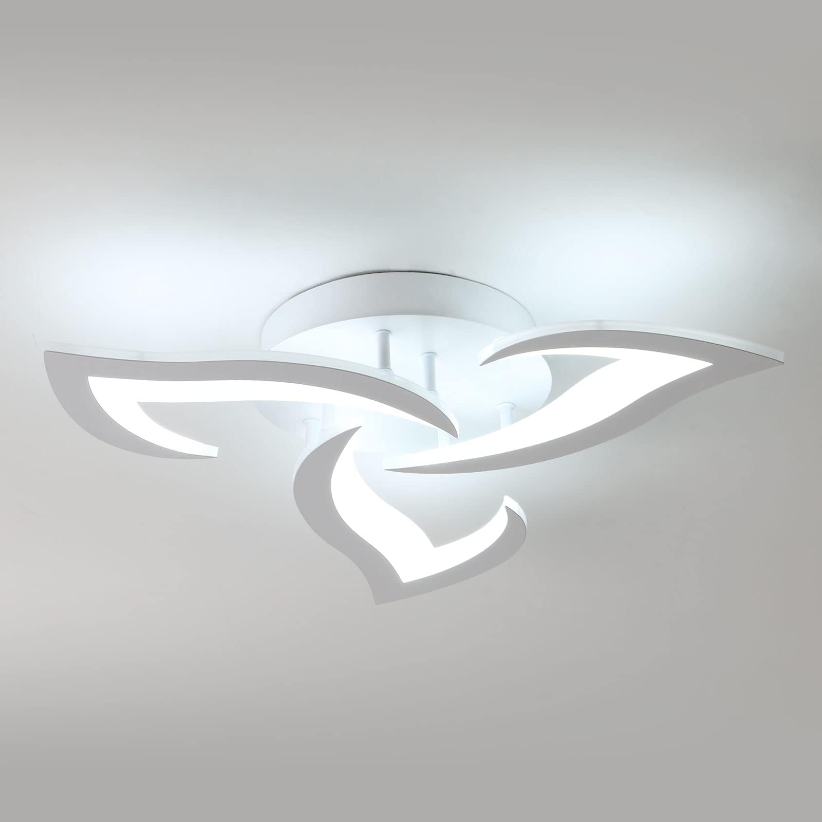 SENQIU Modern LED Ceiling Light, 36W LED Ceiling Lights with 3 Petal-Shaped Lamp, 6500K Cool White, Acrylic Leaf Chandelier Lighting Fixture for Bedroom, Living Room, Office, White