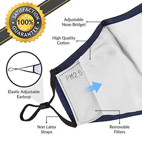 Debrief Me (1 Mask+4 Filters) Anti Dust Face Mouth Cover Pollution Masks Respirator Comfy Cotton - Dustproof Anti-Bacterial Washable Reusable- Germ Protective Safety Windproof(Dark Blue)