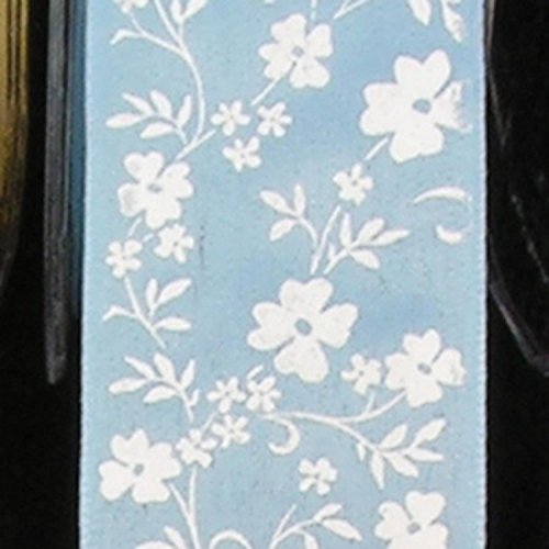 Light Blue with White Small Flower Print Taffeta Wired Craft Ribbon 1.5