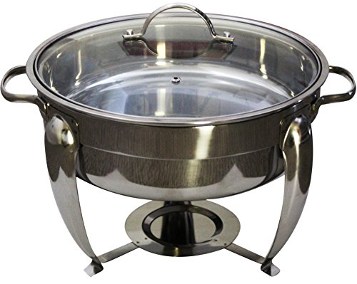 Royal Brands Stainless Steel Chafing Dish with Glass Lid | 5 Quart | Round Buffet Chafer