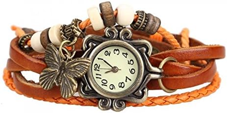 Antique Leather Bracelet Watch Vintage Women Wrist Watch Butterfly Pendant Synthetic Leather Strap dress Watch Relogio Feminino