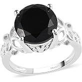 Shop LC Black Tourmaline Ring in 925 Sterling Silver - Unique Engagement Rings for Women - Vintage Flower Statement Solitaire Rings Size 6 - Round Cut Jewelry Christmas Gifts for Women