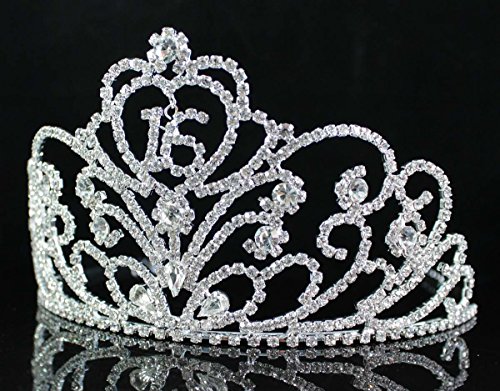 Janefashions Sweet Sixteen 16 Birthday Party Rhinestone Tiara Crown w/ Hair Combs T1863 Silver