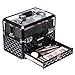SONGMICS Train Case, Deluxe Jewelry Cosmetic Organizer, Beauty Vanity Makeup Case, with Transparent Acrylic Lid, Pull-Out Tray, Black UMUC318B, XL