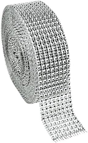Hraindrop 8 Rows 5 Yard Silver Sparkling Acrylic Rhinestone Diamond Ribbon for Arts & Crafts,Birthday Decorations,Wedding and Baby Shower