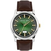 Geoffrey Beene Men's Dress Watch - 42mm Textured Dial with Date, Leather Band, Metal Case, Quartz Analog Wristwatch for Business & Formal Wear
