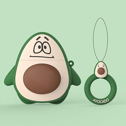 Amazon Airpodsケース かわいい漫画のキャラクターシリコン面白いカバー カワイイ楽しいクールなキーホルダーデザインスキンと互換性があります 緑色アボカド For Airpods 1 2 Hervision ケース カバー