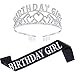 Birthday Crown Sash Rhinestone Glitter Crystal Decor Headband With Birthday Beautiful Sash for Girls Women