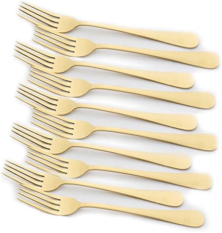 Sherily 10-Pieces Dinner Forks Set, 7-Inch Gold Reusable Metal Stainless Steel Extra-Fine Table Dinner Forks