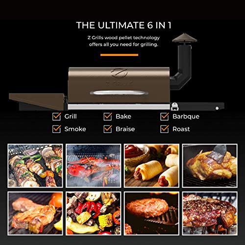 Z GRILLS ZPG-6002B 2020 New Model Wood Pellet Grill & Smoker, 6 in 1 BBQ Grill Auto Temperature Control, Bronze & Black