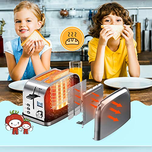 Toaster, HoLife IKICH 2 Slice Best Rated Prime Toasters [LCD Timer] Stainless Steel Bagel Toaster (8 Bread Settings, Bagel/Defrost/Reheat Function, 1.5" Wide Slots, Removable Crumb Tray, 900W,Silver) - Thumbnail 4