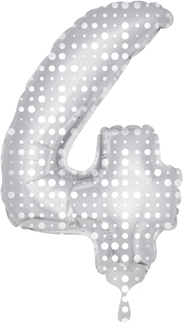 Folat - Number 4 Shaped Foil Balloon with Dots - 86cm - Silver โ image 1