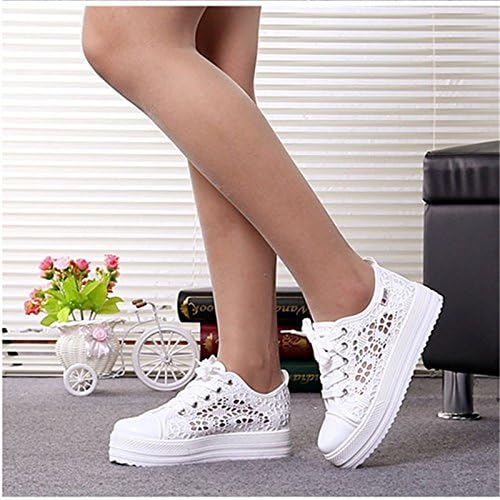 Black/White Cutouts Lace Canvas Shoes Hollow Floral Print Breathable Platform Women sneakers