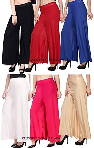 Klugger® Palazzo Pant for Women Lycra Palazzo Fit to Waist Upto 38 inches for Women's/Girls (Pack-6)