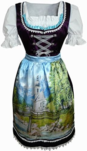 Dirndl World Womens Di02,3 Piece Midi Dirndl Dress, Blouse, Apron, Sizes 6-20