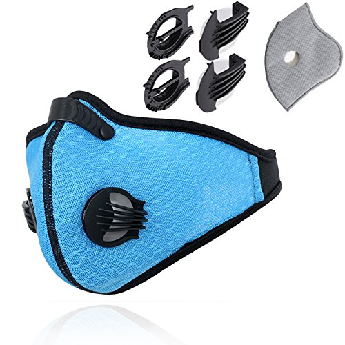 Novemkada Dustproof Masks - Activated Carbon Dust Mask with Extra Filter Cotton Sheet and Valves for Exhaust Gas, Pollen Allergy, PM2.5, Running, Cycling, Outdoor Activities (Blue.)