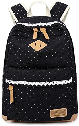 Tomato eggs Canvas Backpack Vintage Polka Dot Sweet Lace Women's and Girl's Backpack School Bag Travel Bag - black