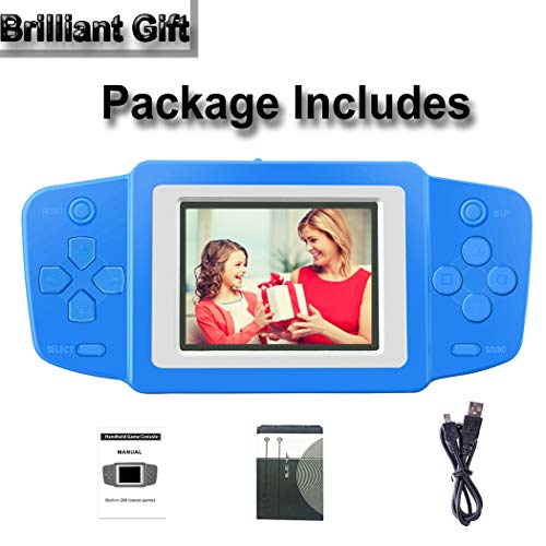 Great Boy Handheld Games Console for Kids with Built in 268 Mini Video Games Device Fun Arcade Gaming Machines Portable Rechargeable Electronic Consoles Player 2. 5" Screen (Blue)